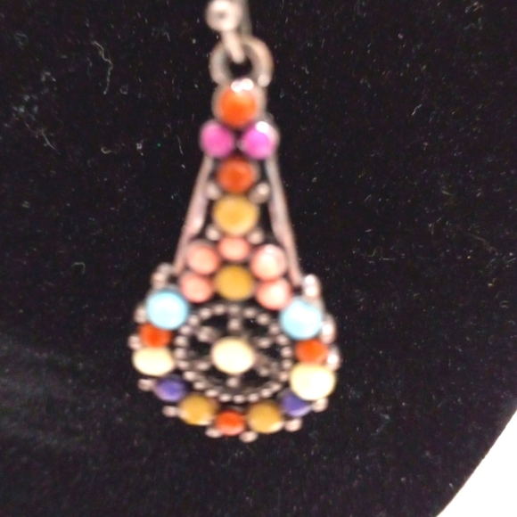 Multi Colored Teardrop Earrings Silver Tone Accents. - Picture 4 of 4